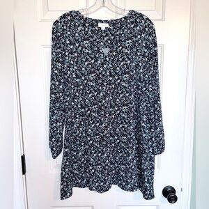 J. Jill Black & Green Cotton Floral Long Sleeve Tunic